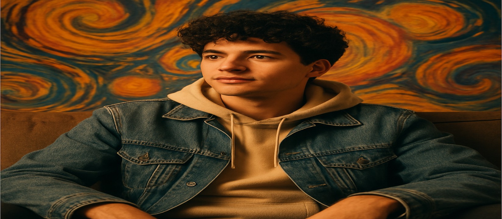 একজন জিন্স জ্যাকেট পরা ব্যক্তি সোফায় বসে হাতে একটি ফোন নিয়ে karika অ্যাপে গেম খেলছেন।