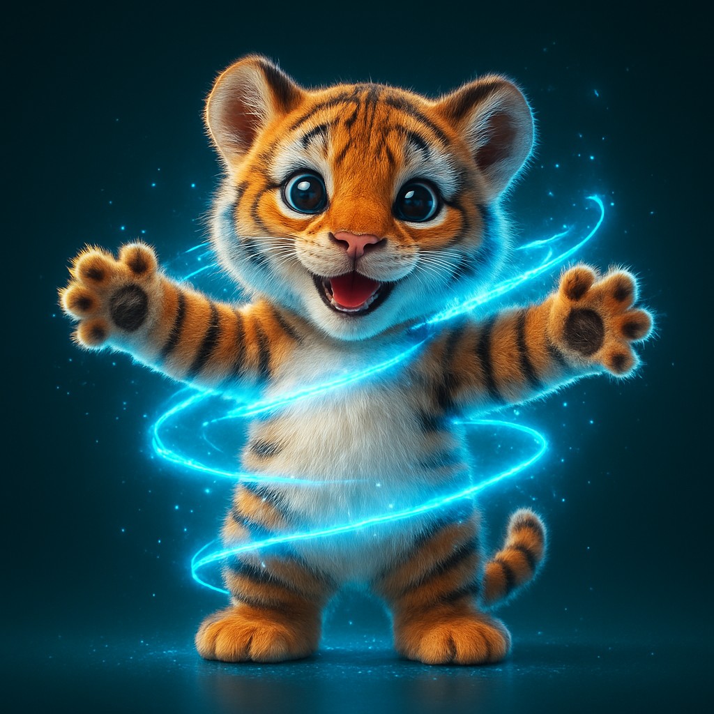 karika-তে লগইন করার পরে একটি মিষ্টি কার্টুন টাইগার বাচ্চা জাদুকরী আলো ছড়িয়ে দেয়
