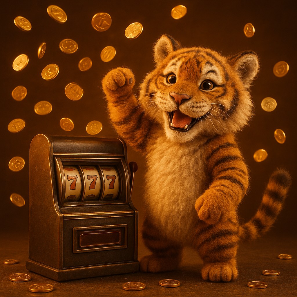 একটি বাঘের বাচ্চা তার গেম জয় নিয়ে উল্লাস করছে